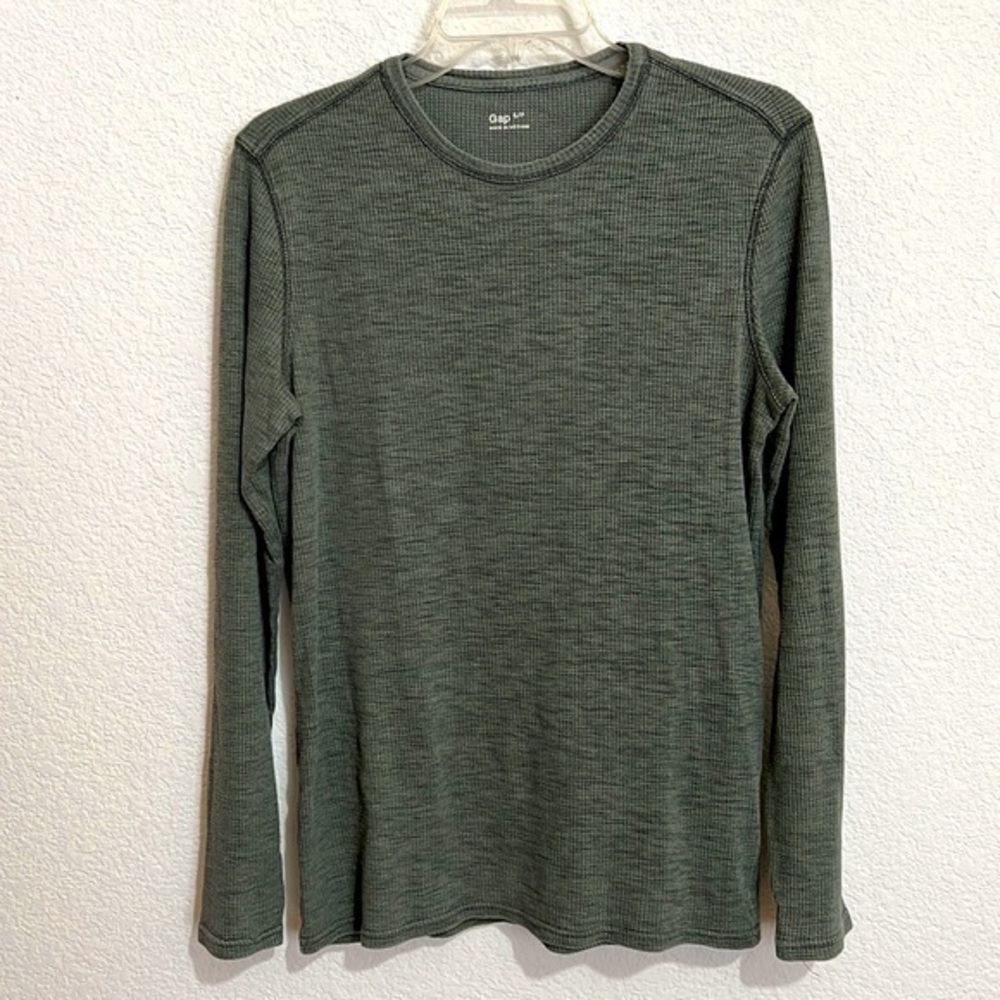 Gap Men's Army Green Soft Waffle Knit Long Sleeve Crewneck Pullover Top Small
